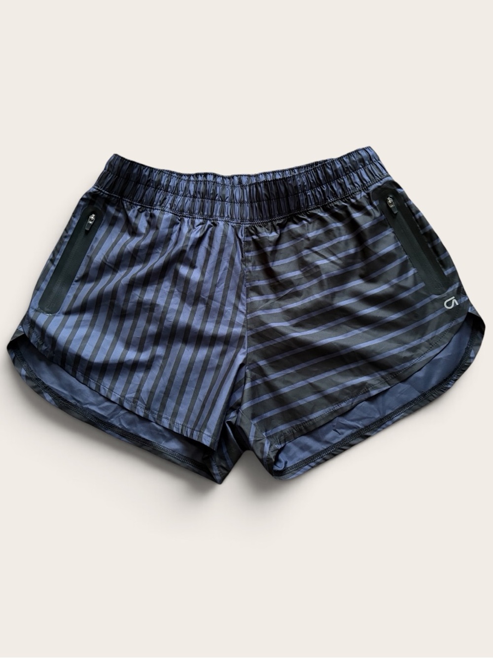 GapFit Women’s Running Shorts Size S Black Blue Striped Zip Pockets Athletic